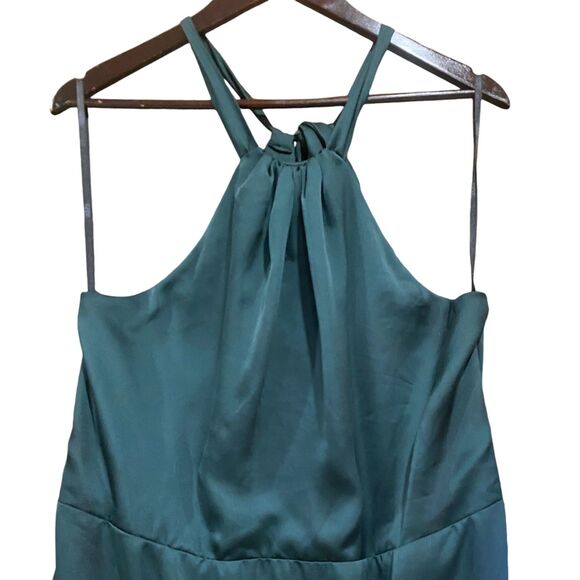 Social 8230 Whisper Satin Halter Maxi Dress Ruffle Skirt in Evergreen Size 14 - Picture 6 of 10
